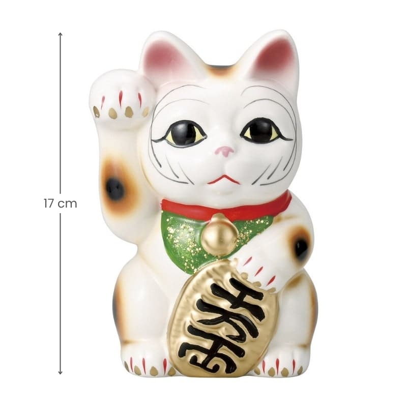 Maneki Neko Blanc Patte Droite - 17 cm