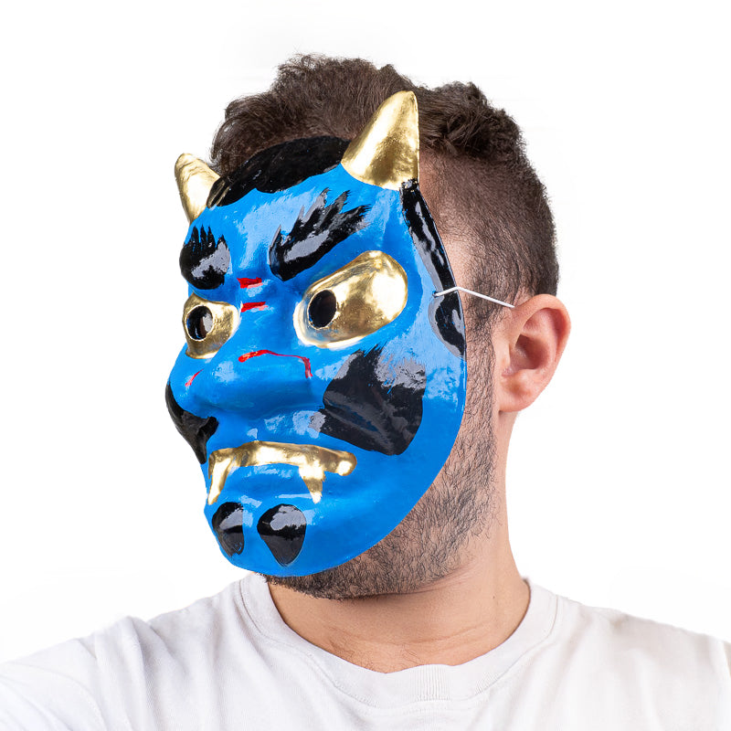 Masque Japonais Oni Bleu Papier Mâché