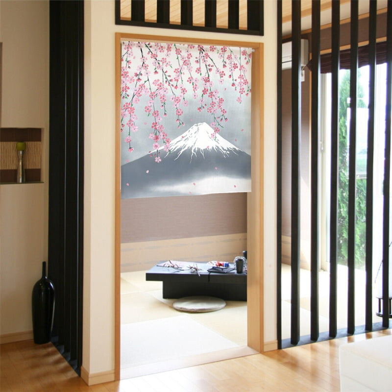 Noren Japonais Cerisier & Fuji - 85 x 90 cm