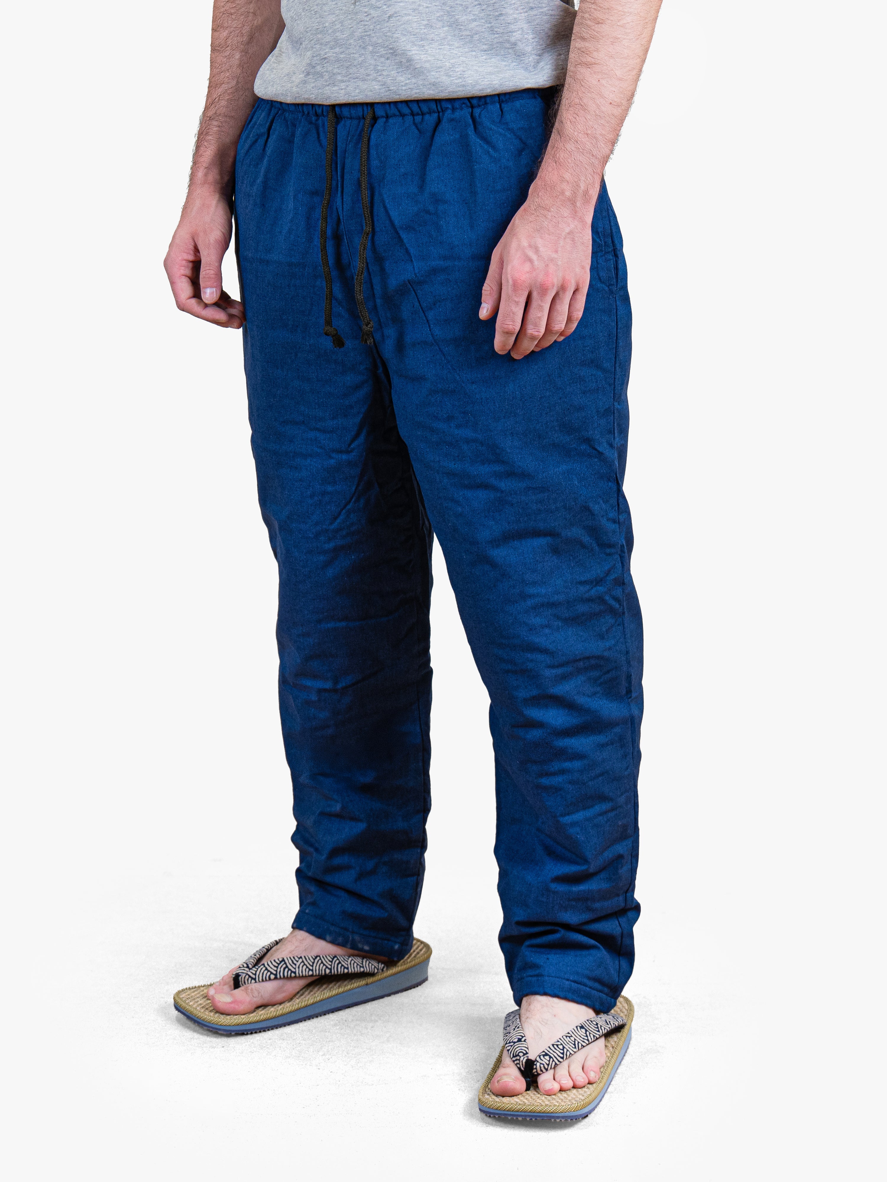 Pantalon Japonais Homme Matelassé Bleu M