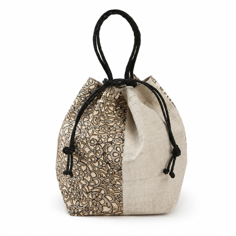 Sac Kinchaku Japonais en Lin Tissé Main Hōsōge