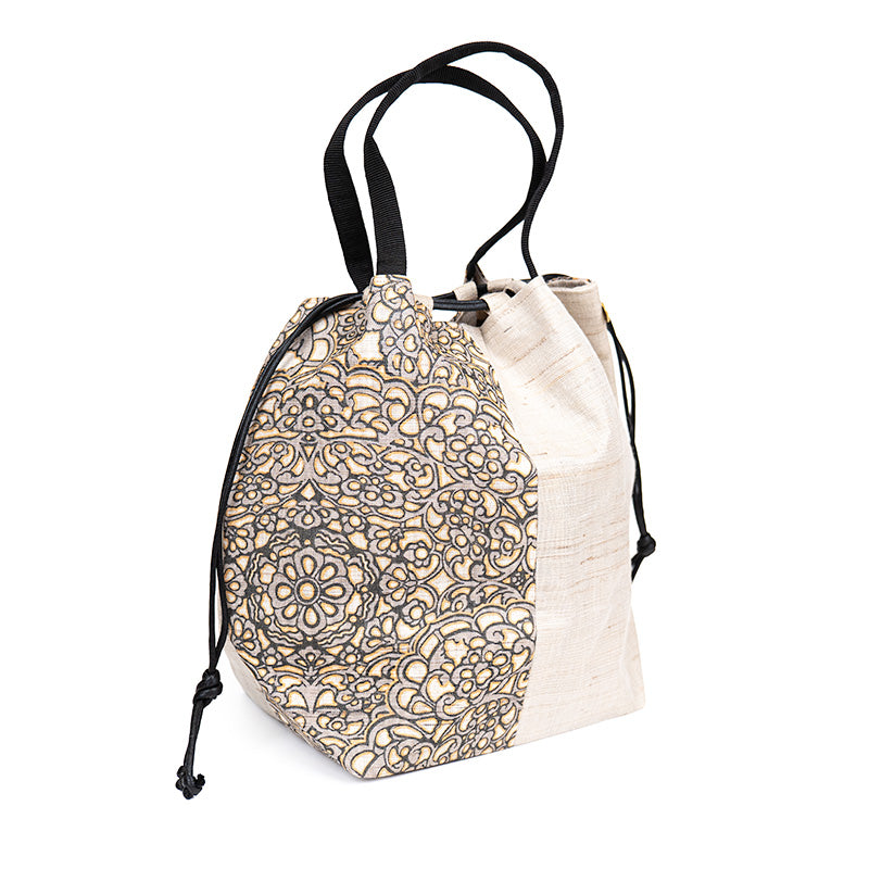 Sac Kinchaku Japonais en Lin Tissé Main Hōsōge