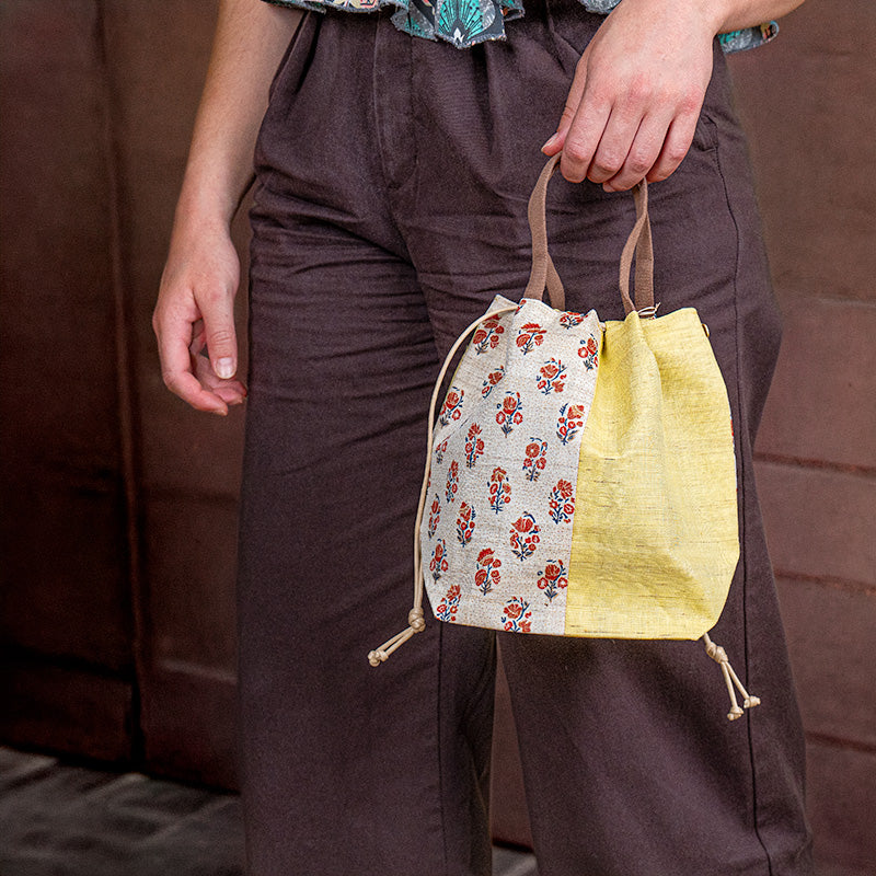 Sac Kinchaku Japonais en Lin Tissé Main Sarasa