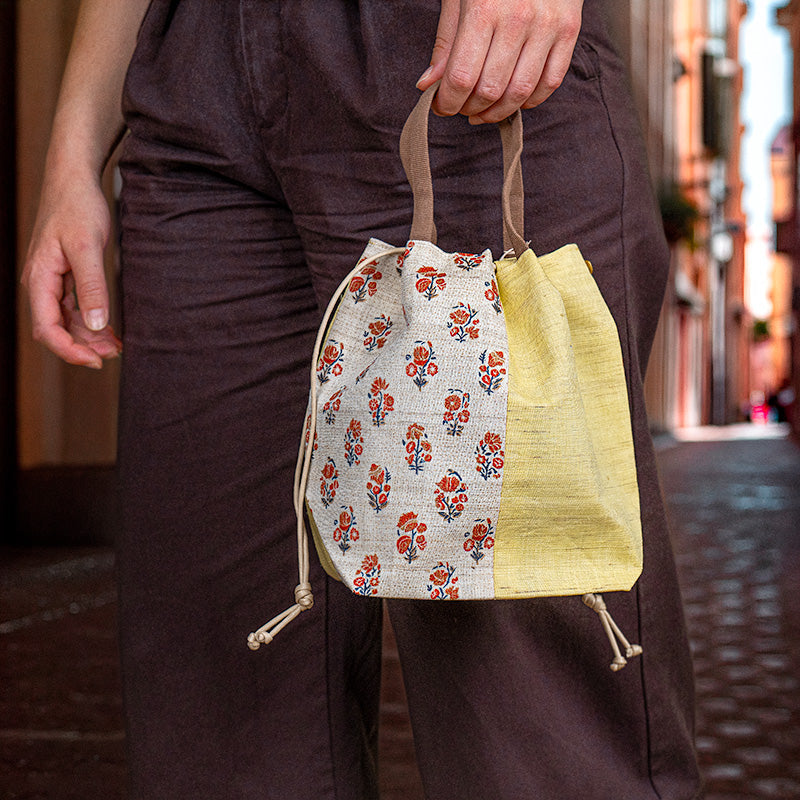 Sac Kinchaku Japonais en Lin Tissé Main Sarasa