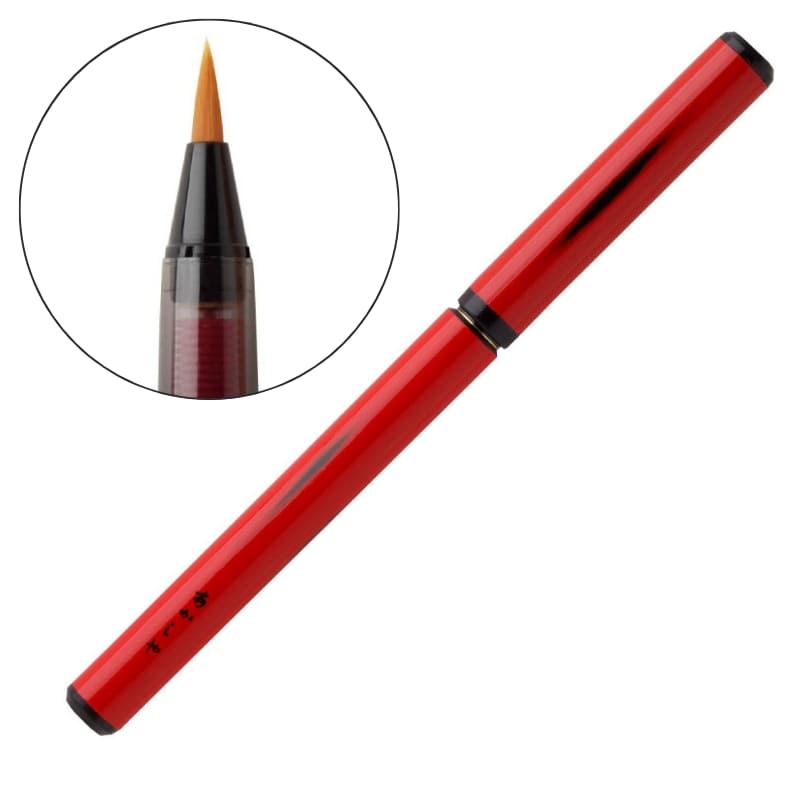 Stylo-Pinceau Bambou Laqué Rouge et Coffret en Bois