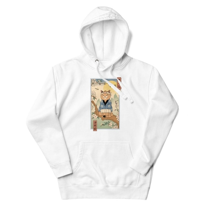 Sweat Japonais Ukiyo-e Neko Sakura - S / Blanc
