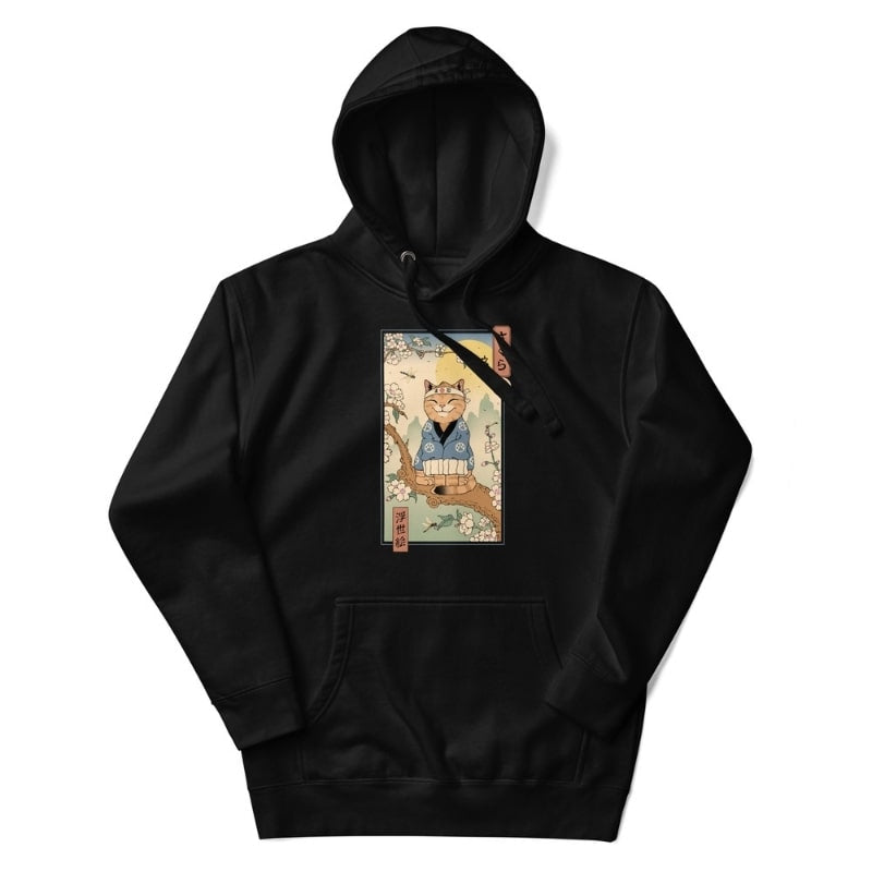 Sweat Japonais Ukiyo-e Neko Sakura - S / Noir