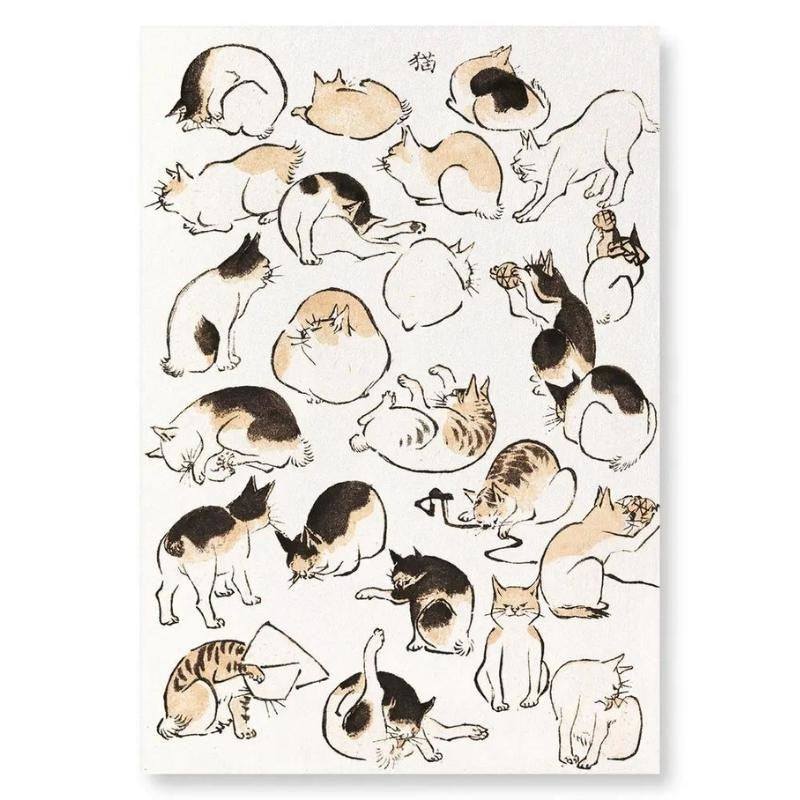 Tableau Estampe Chats Japonais - A4