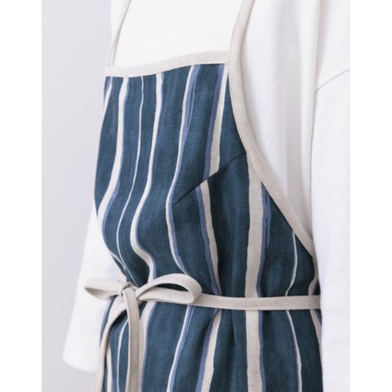 Tablier Japonais Croisé Bleu Rayé