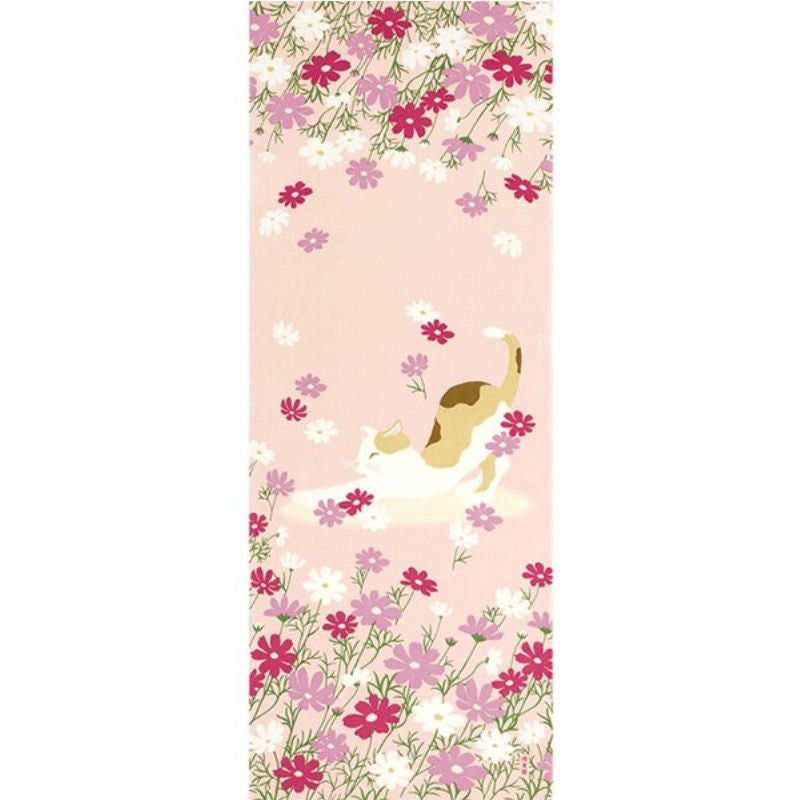 Tenugui Japonais Chat & Fleurs
