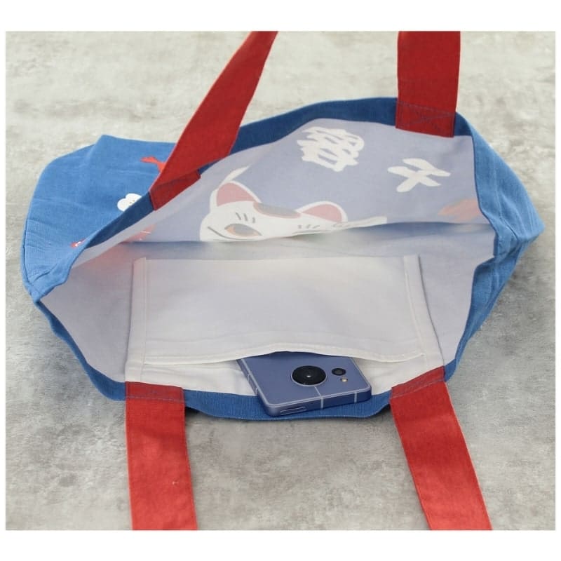 Tote Bag Bleu Maneki Neko Bénédiction