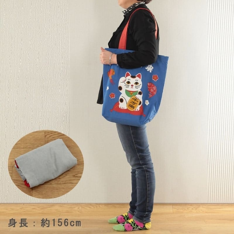 Tote Bag Bleu Maneki Neko Bénédiction