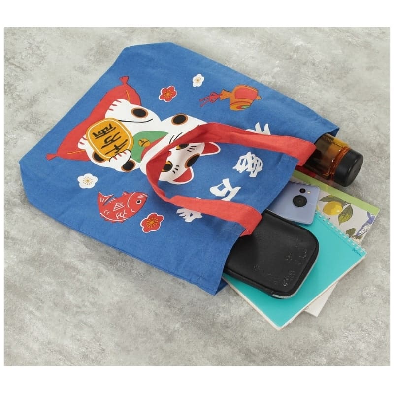 Tote Bag Bleu Maneki Neko Bénédiction