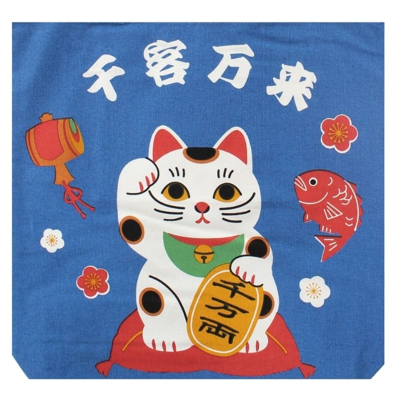 Tote Bag Bleu Maneki Neko Bénédiction