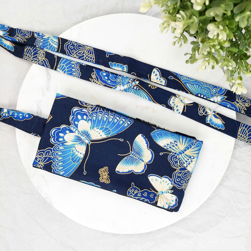 Ceinture Obi Bleu Marine Motif Papillons