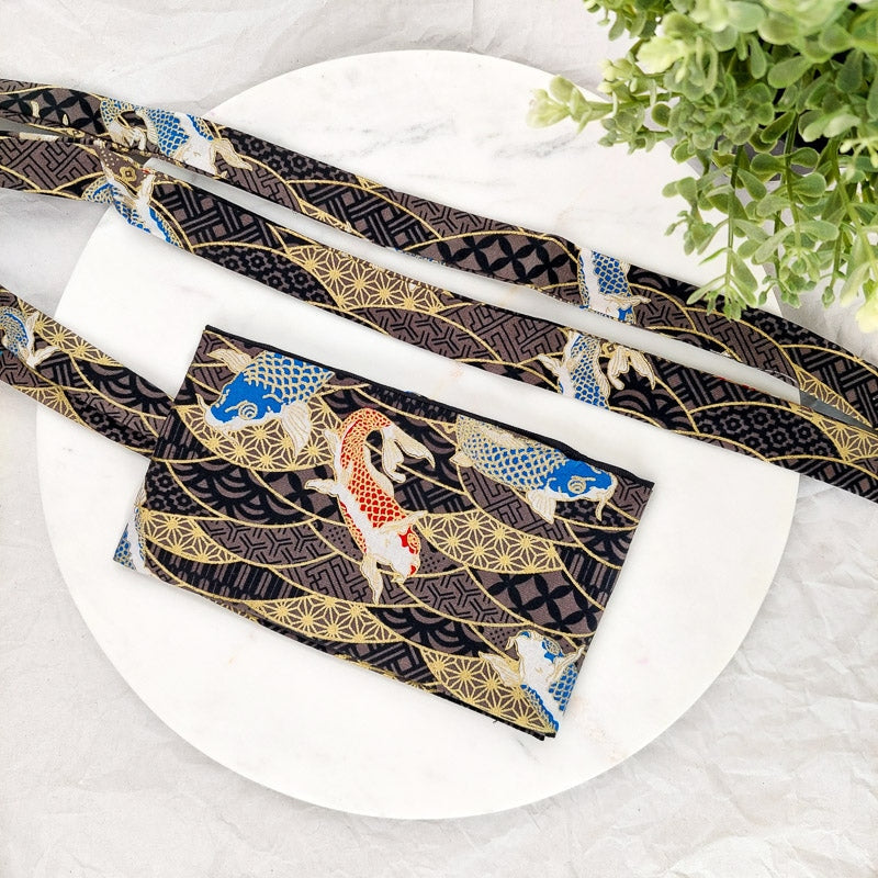 Ceinture Obi Noire Motif Carpe Koï