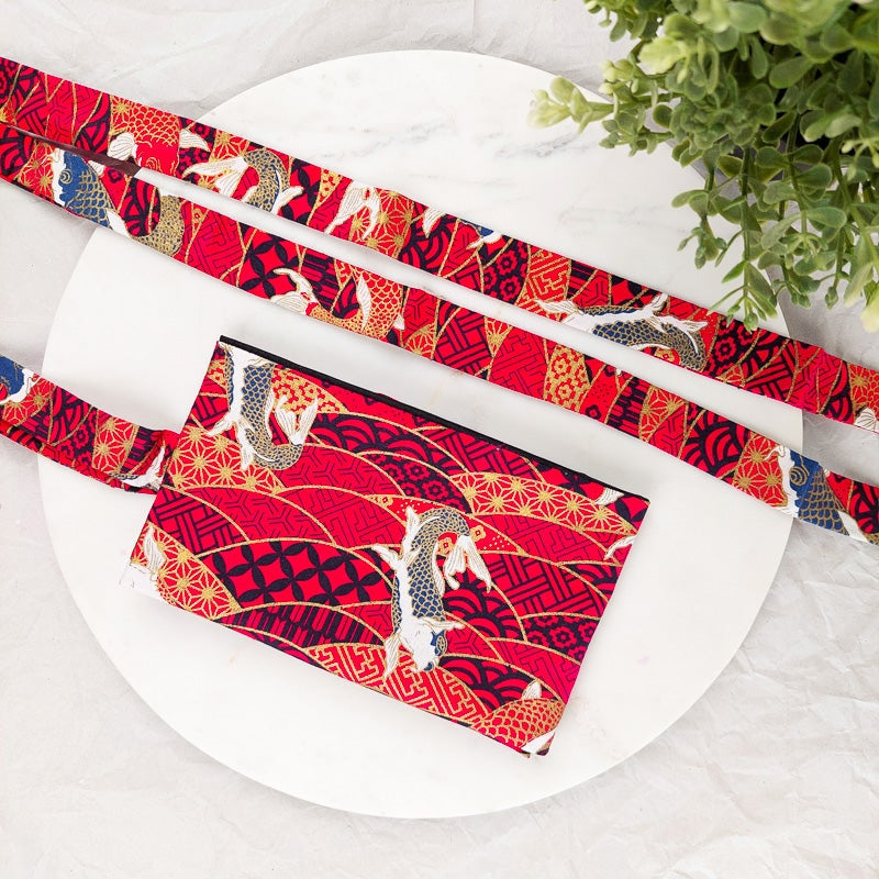 Ceinture Obi Rouge Motif Carpe Koï