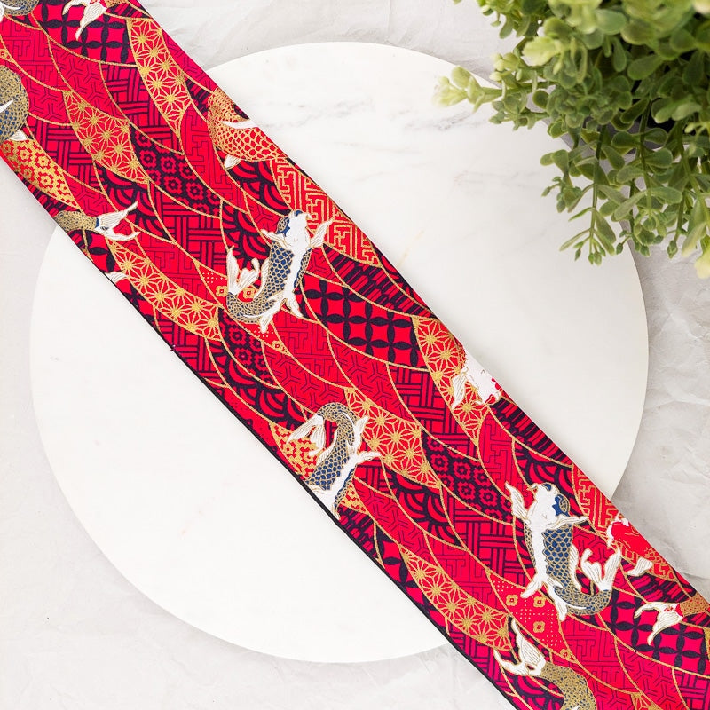 Ceinture Obi Rouge Motif Carpe Koï