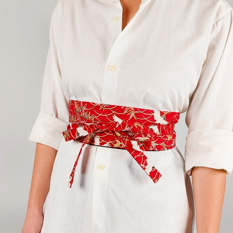 Ceinture Obi Rouge Motif Tsuru