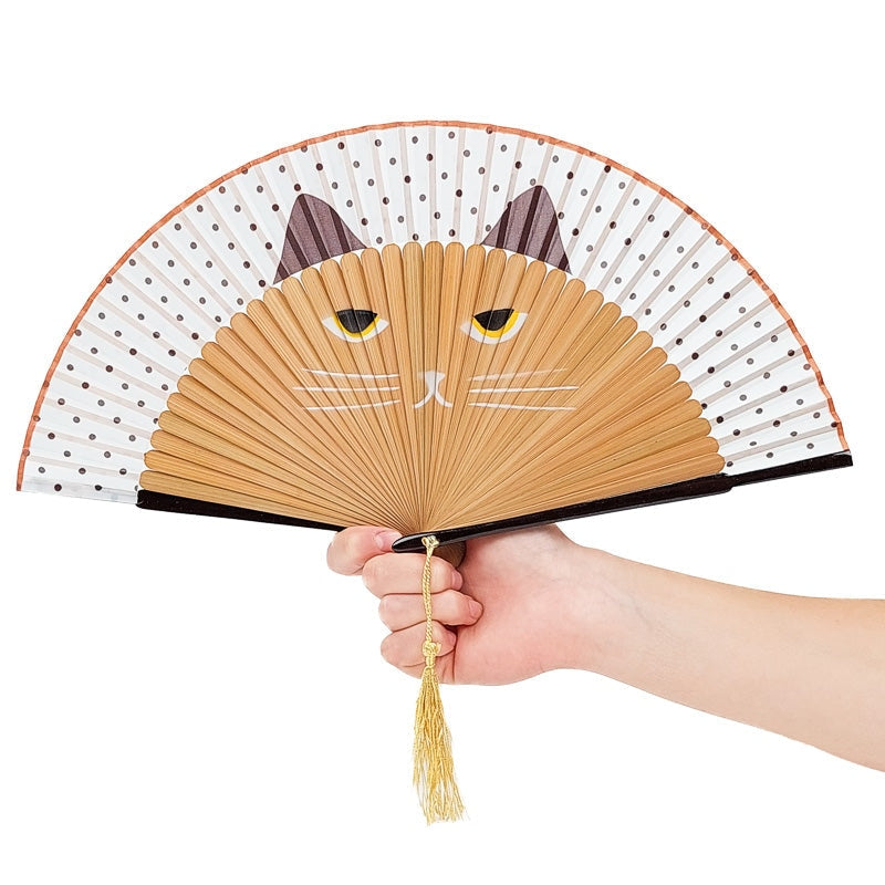 Éventail Japonais Chat Beige