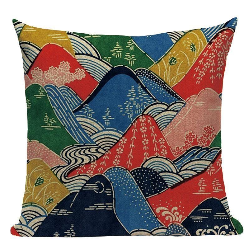 Housse de Coussin Japonais - Paysage Vallonné - 45 x 45cm