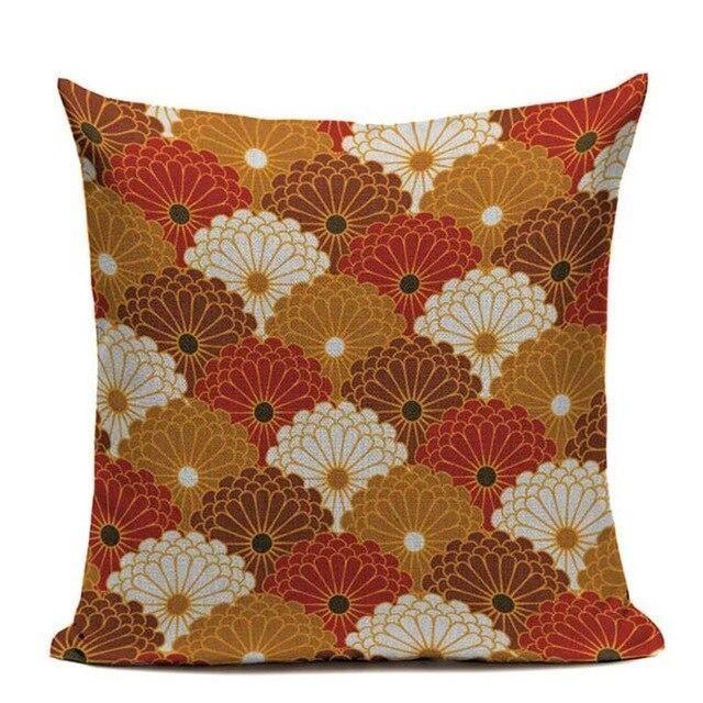 Housse de Coussin Motif Japonais - Chrysanthème Vintage