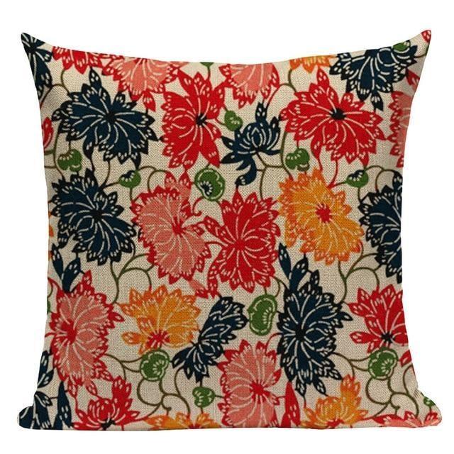 Housse de Coussin Style Japonais - Pivoines