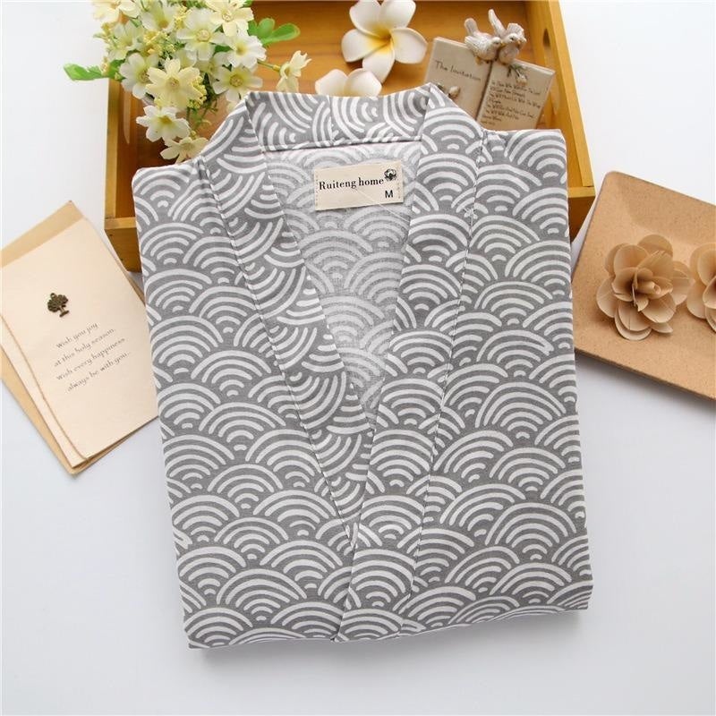 Jinbei Coton Motif Seigaiha - Gris (pantalon) / M