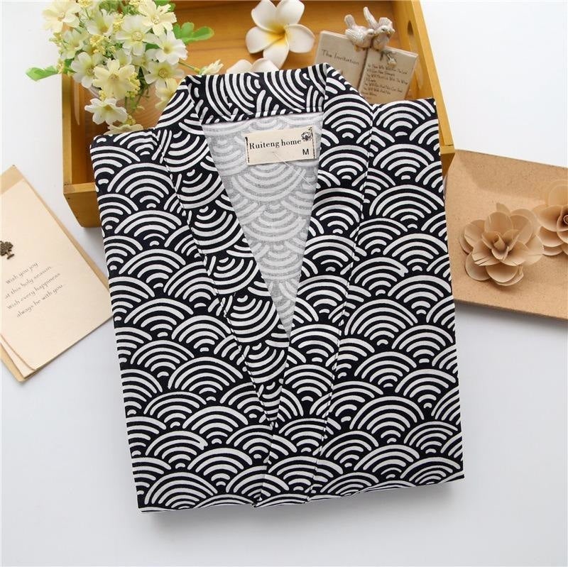 Jinbei Coton Motif Seigaiha - Noir (pantalon) / M