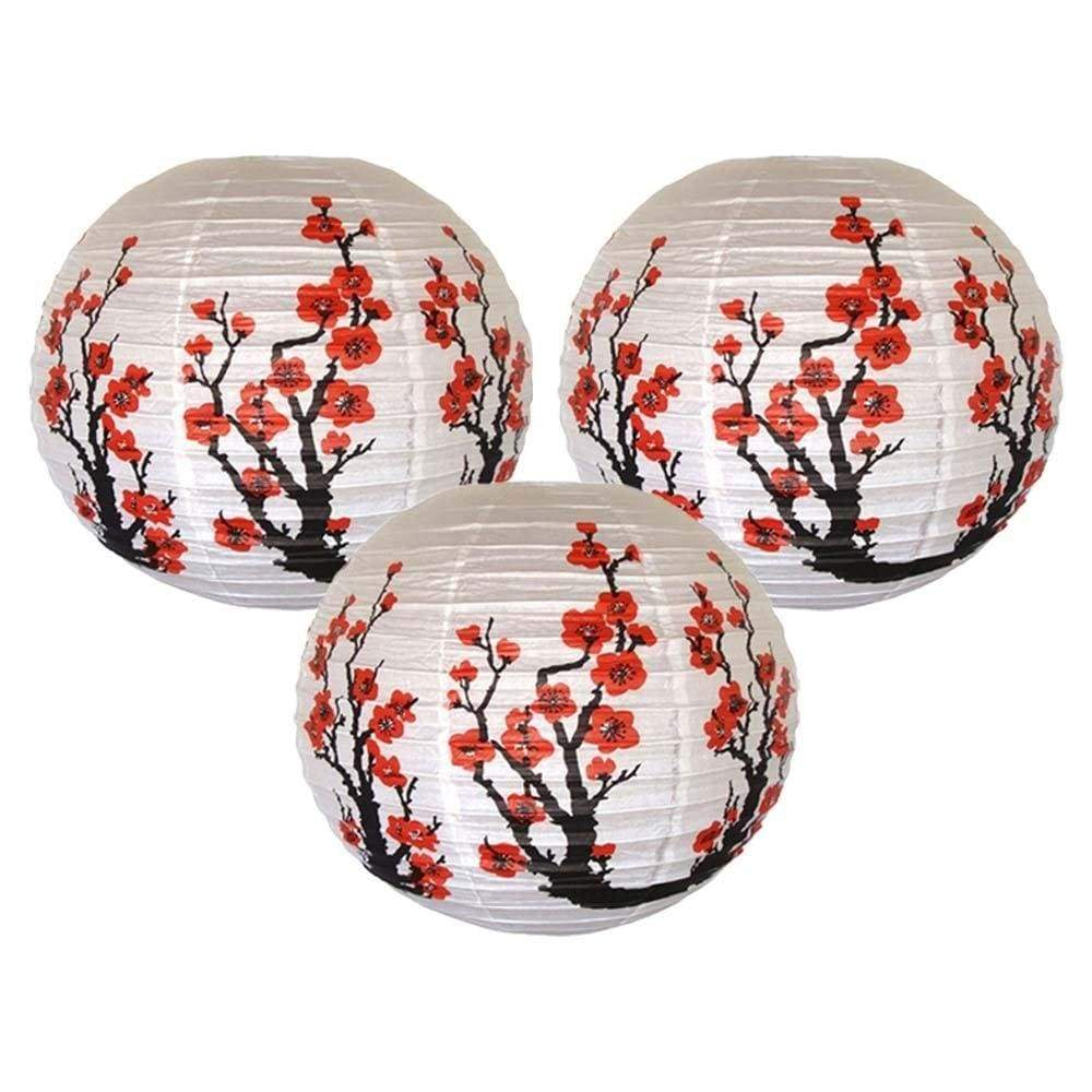 Lot de 3 Lampes Boules Japonaises Fleurs de Cerisier - 30cm