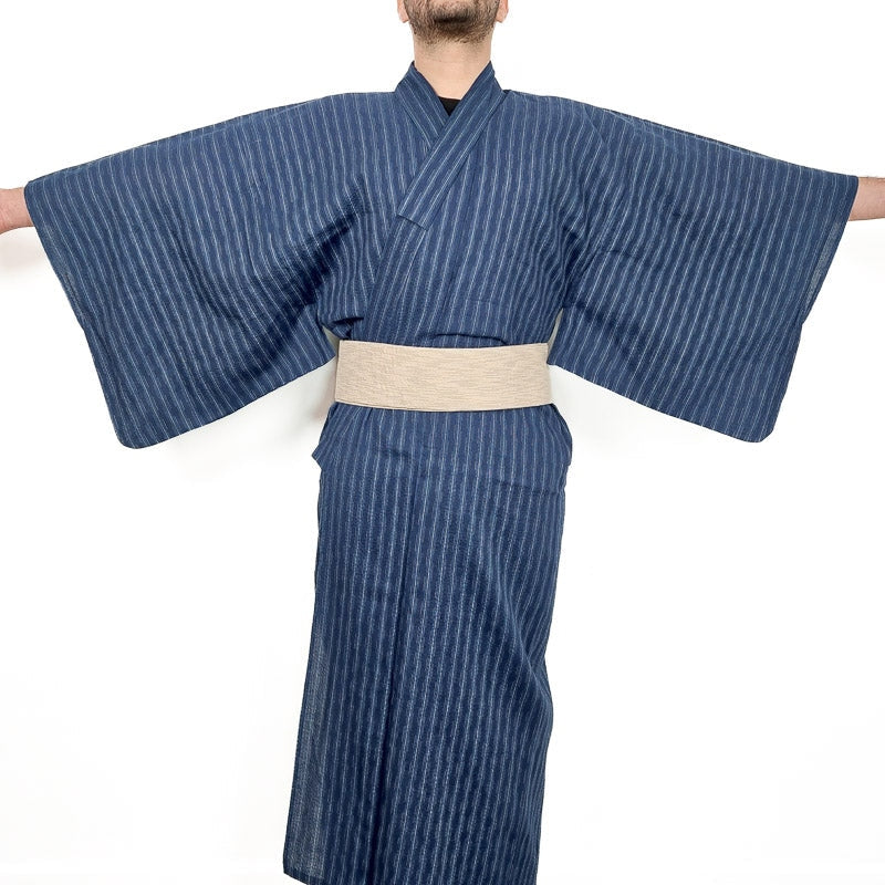 Yukata Japonais Rayé Bleu