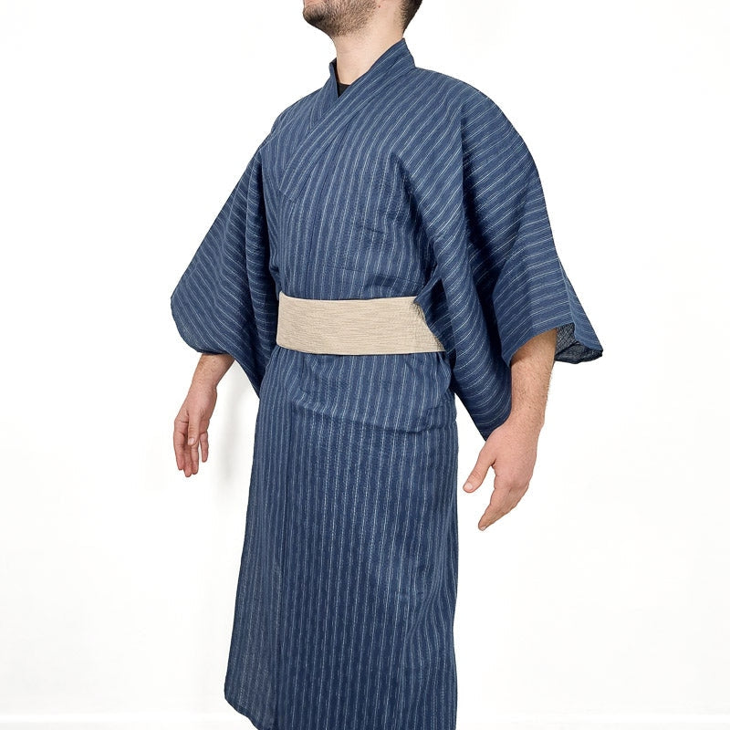 Yukata Japonais Rayé Bleu