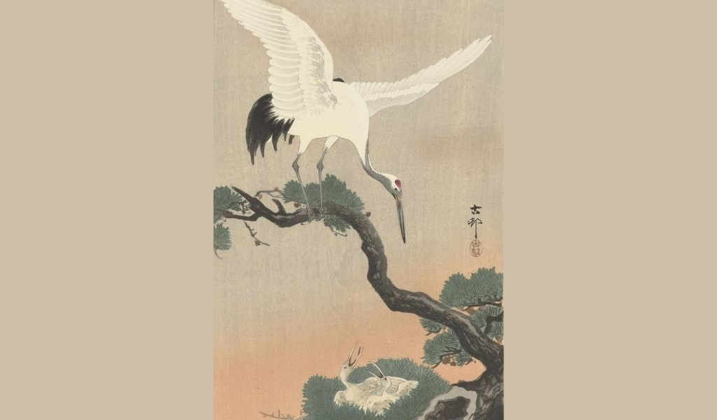 Grue japonaise sur une branche - ohara koson