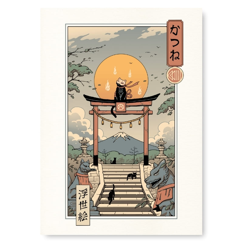 Affiche Japonaise Ukiyo-e Neko Inari - A3