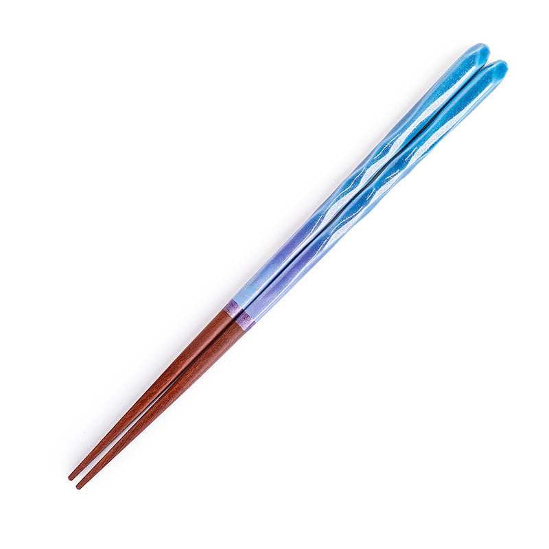 Baguettes Japonaises Ondulées Bleu Pailleté