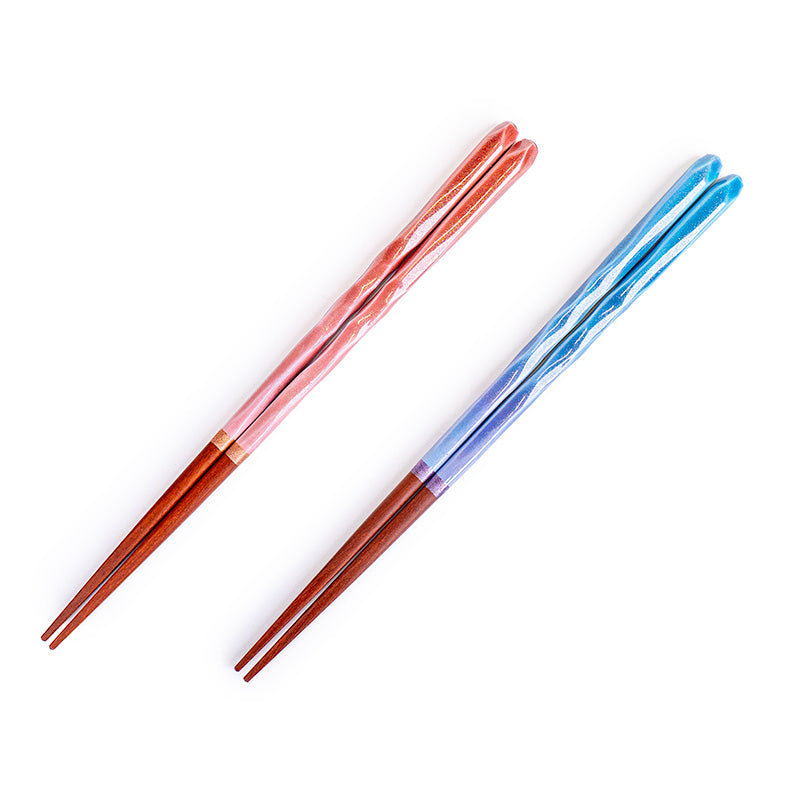 Baguettes Japonaises Ondulées Bleu Pailleté