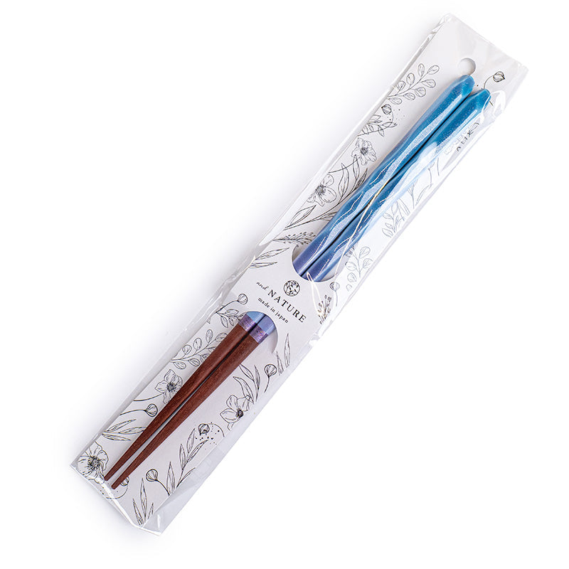 Baguettes Japonaises Ondulées Bleu Pailleté