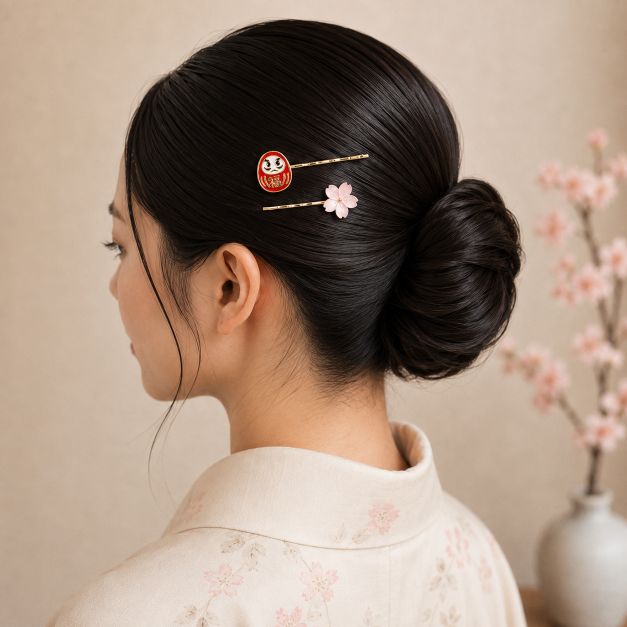 Barrettes Pour Cheveux Japonaise Daruma & Sakura