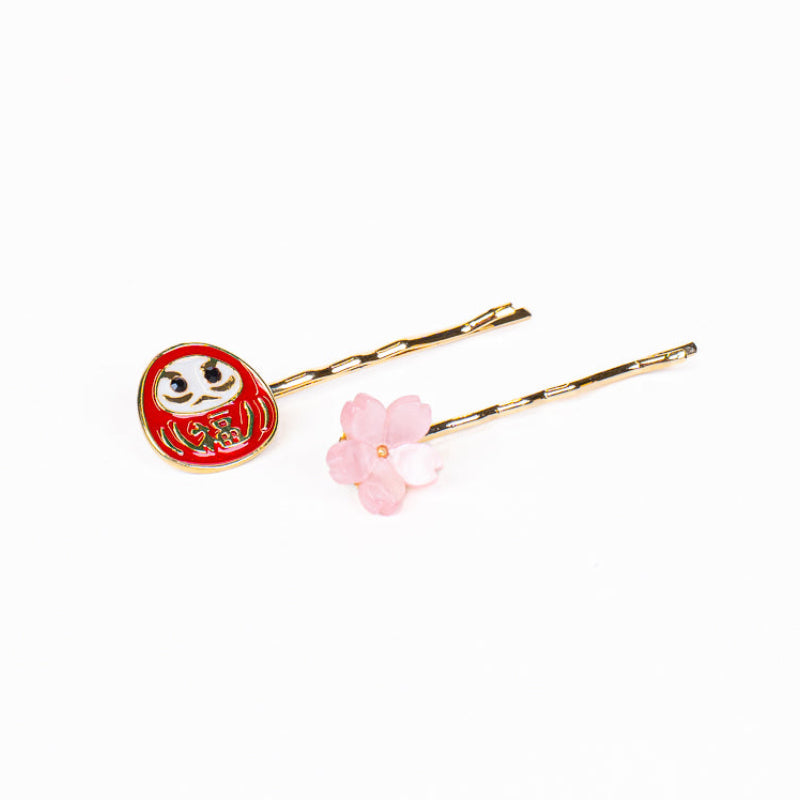 Barrettes Pour Cheveux Japonaise Daruma & Sakura