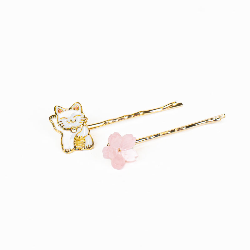 Barrettes Pour Cheveux Japonaise Maneki-Neko & Sakura