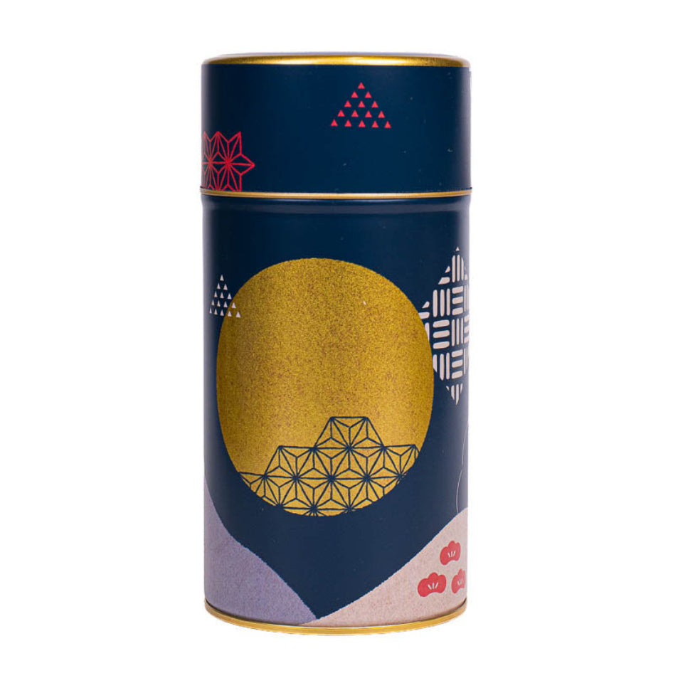 Boîte à Thé Japonaise en Métal Bleu Nuit Lune Dorée