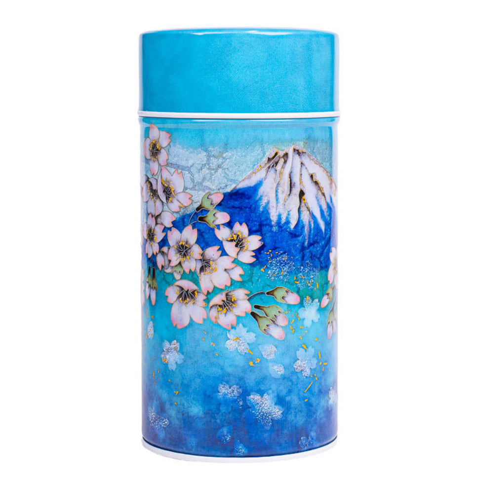 Boîte à Thé Japonaise Métal Mont Fuji et Ciel Bleu
