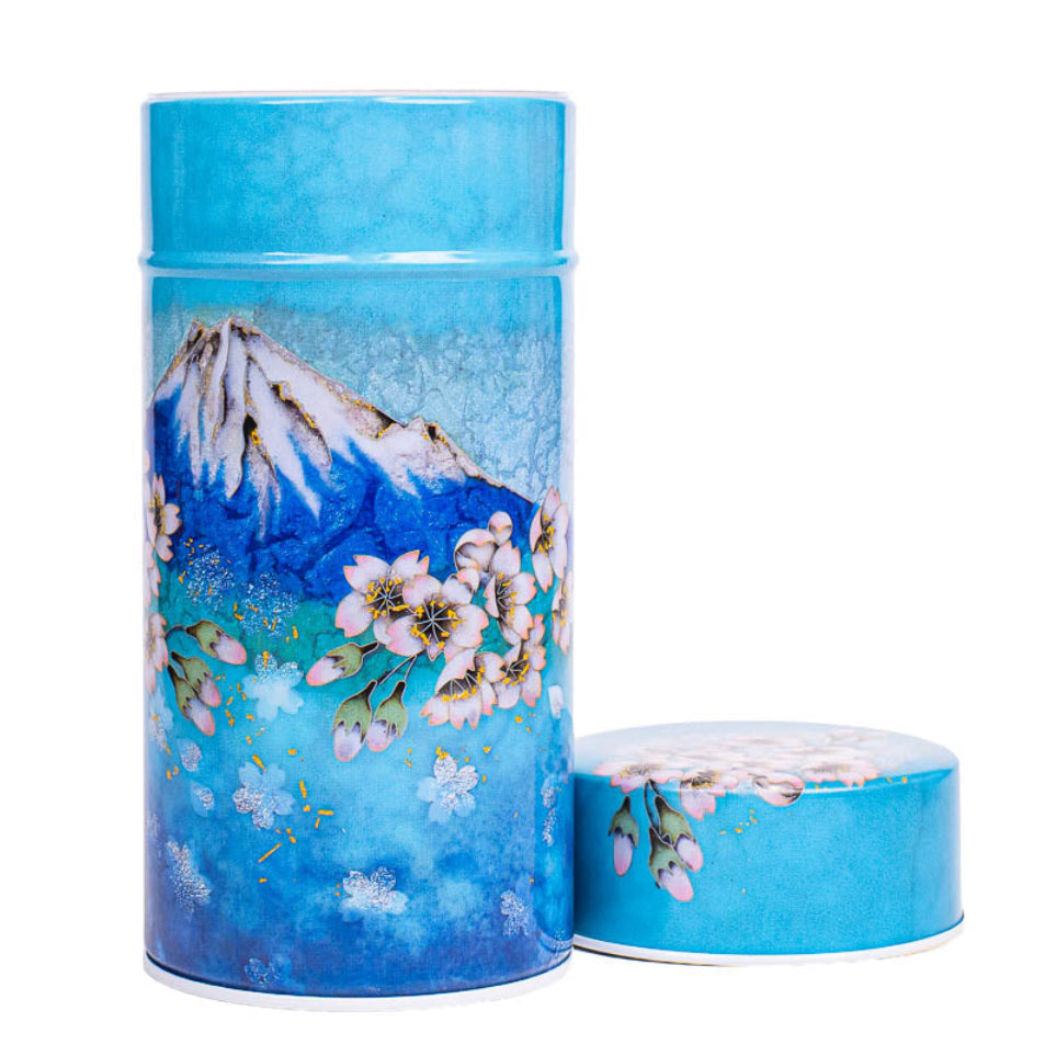 Boîte à Thé Japonaise Métal Mont Fuji et Ciel Bleu