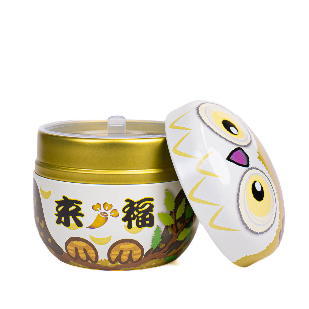 Boîte à Thé Ronde Métal Chouette Fukurou