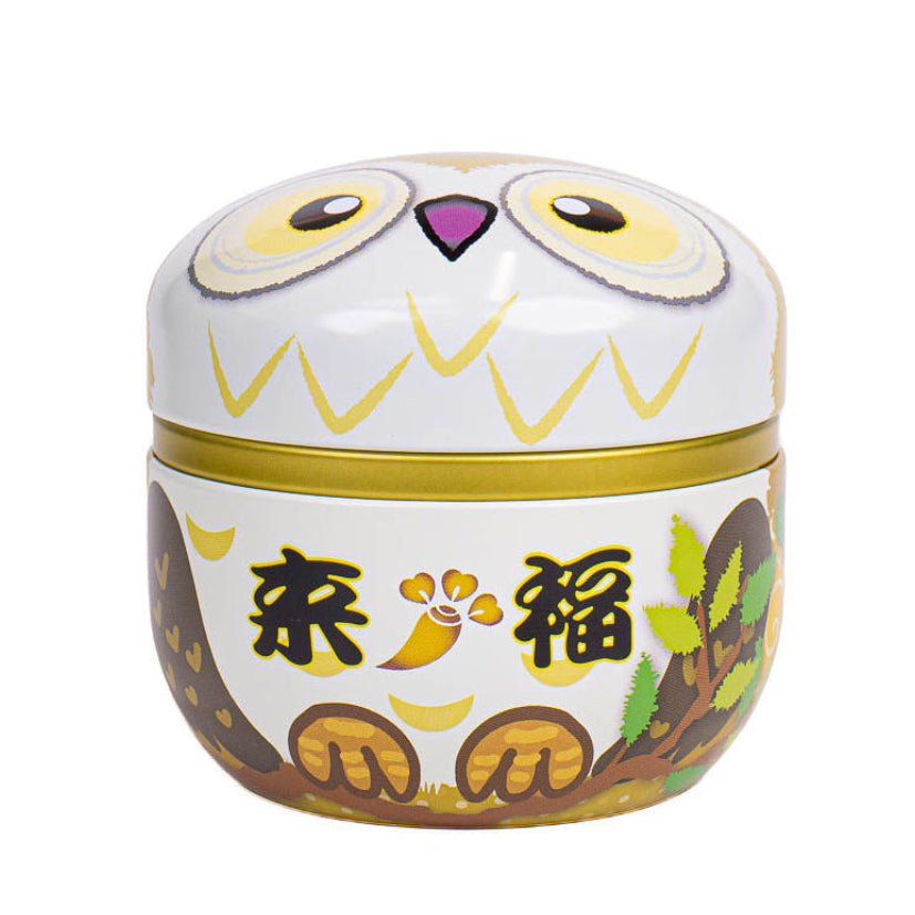 Boîte à Thé Ronde Métal Chouette Fukurou
