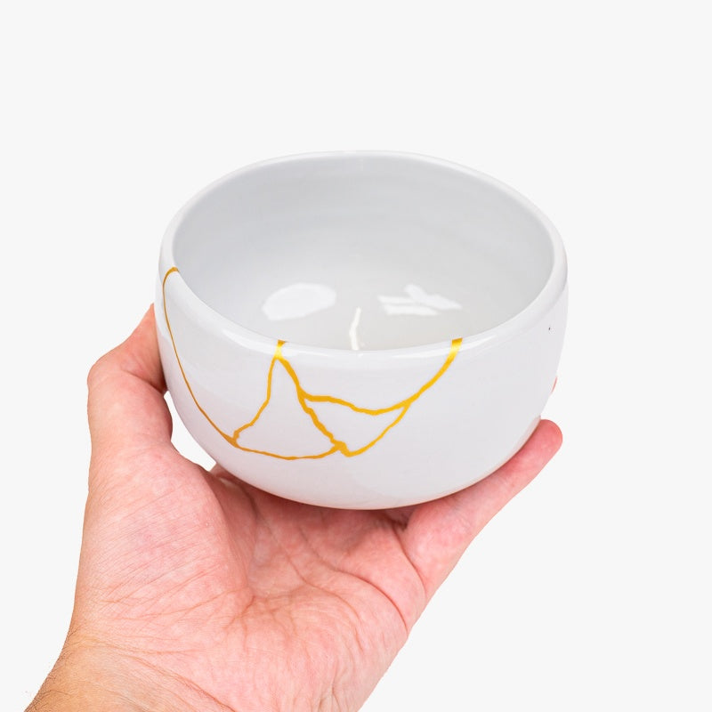 Bol à Matcha Japonais Blanc Kintsugi