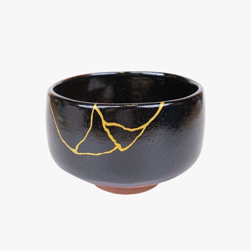 Bol à Matcha Japonais Noir Kintsugi