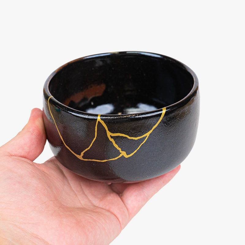 Bol à Matcha Japonais Noir Kintsugi