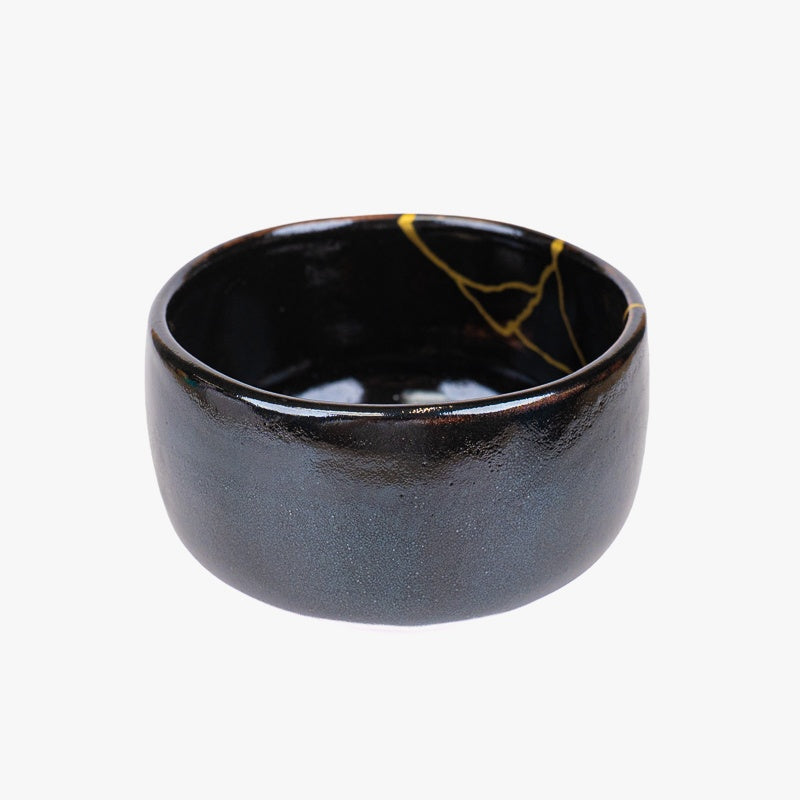 Bol à Matcha Japonais Noir Kintsugi