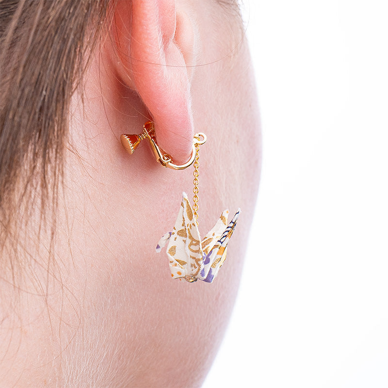 Boucles d’Oreilles Japonaises Chaînes Grues Blanches